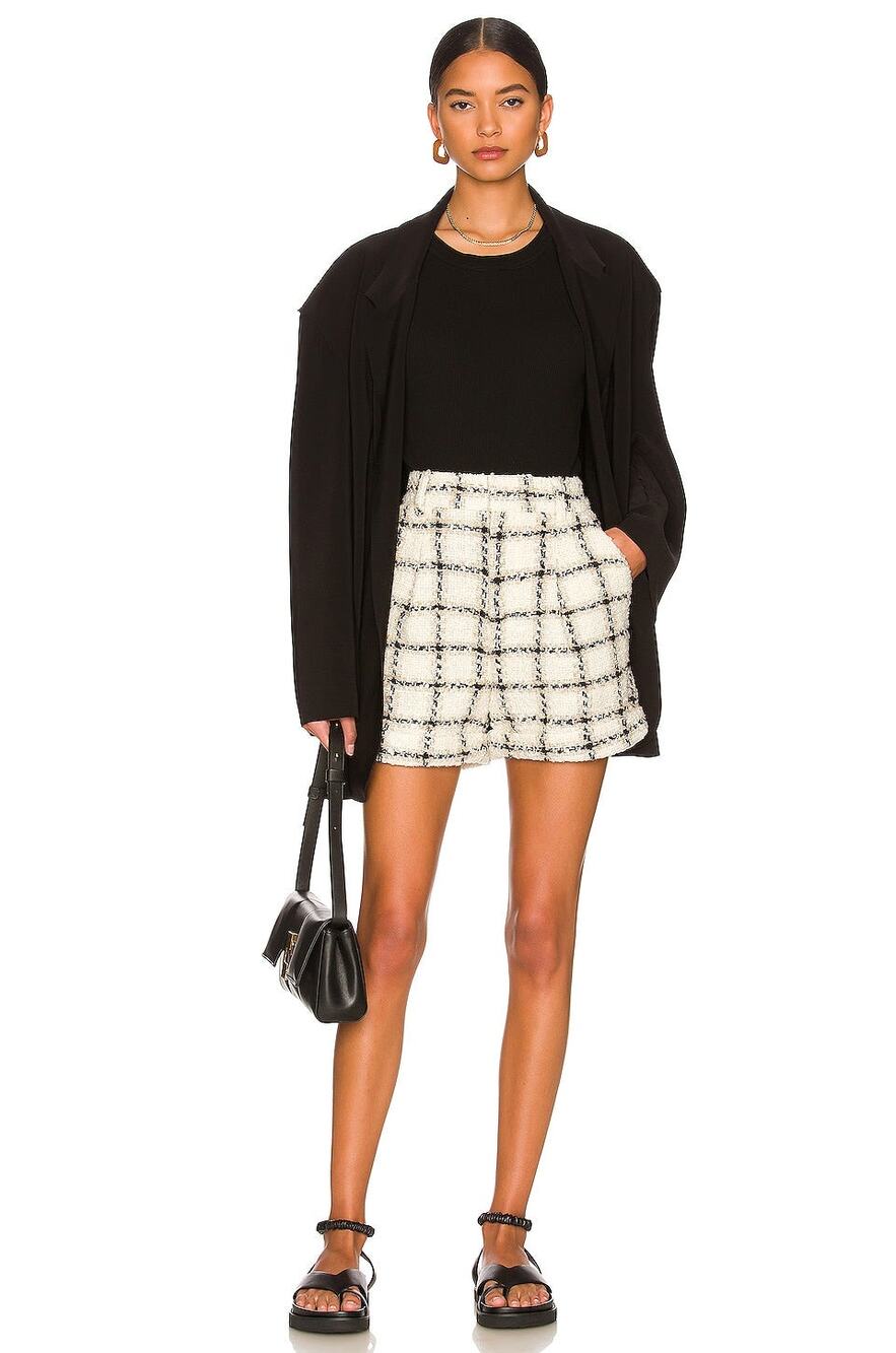 $199 Anine Bing Becky Windowpane-Checked Tweed Shorts - XS/2